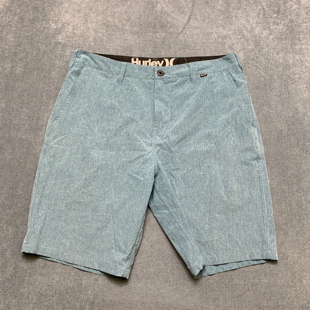 Hurley Walk Shorts Mens 33 Blue Spellout Logo 9" Inseam Slash Pockets Outdoor